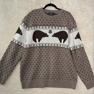 PENDLETON Shetland Wool Bear Sweater Men's XXL Brown Intarsia Fair Isle
